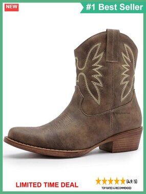 Faux Leather Western Ankle Boots Snip Toe Side Zipper Cowboy Booties